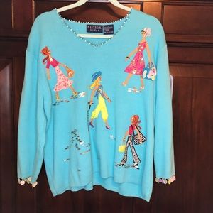 Colourful women’s sweater with shopping ladies design, extra large